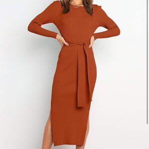 Long sleeve sweater dress rust